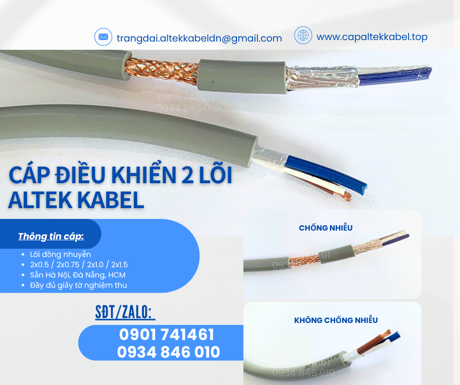 Cáp mềm, cáp điều khiển Altek Kabel 2x0.5/ 2x0.75/ 2x1.0/2x1.5