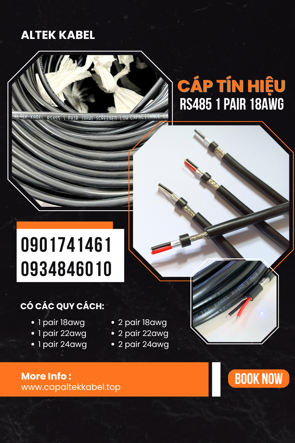 Cáp RS485 1 Pair 18AWG Altek Kabel sẵn Đà Nẵng, HCM, Hà Nội