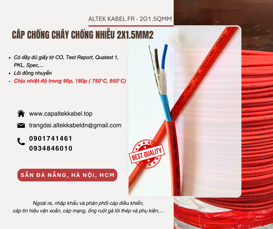 Cáp tín hiệu 2x1.5mm chống cháy chống nhiễu sẵn Đà Nẵng, Quảng Nam, Quảng Ngãi
