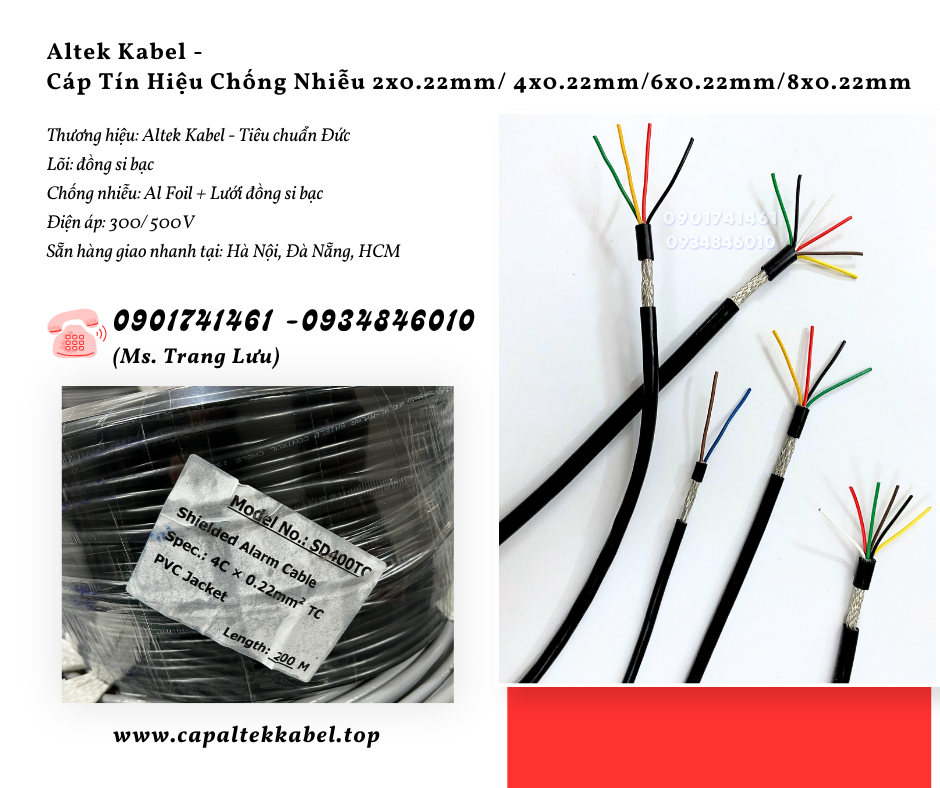 Cáp tín hiệu chống nhiễu 2x0.22/4x0.22/6x0.22/8x0.22 - Shield Alarm Cable