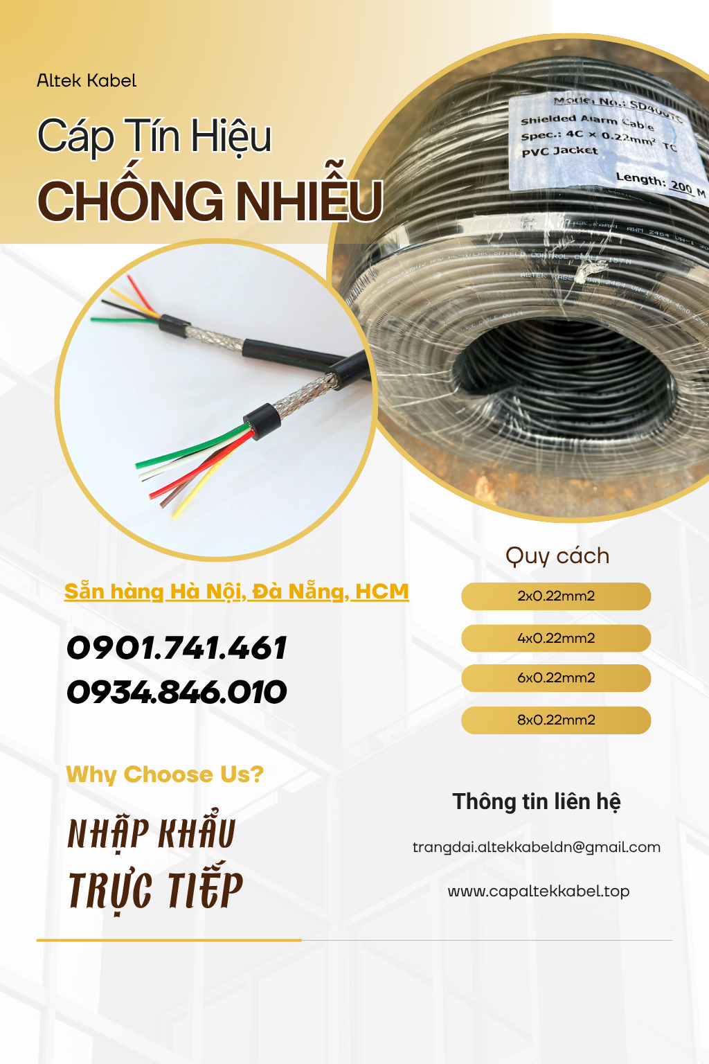 Cáp tín hiệu chống nhiễu Altek Kabel 2x0.22/4x0.22/6x0.22/8x0.22 sẵn Đà Nẵng