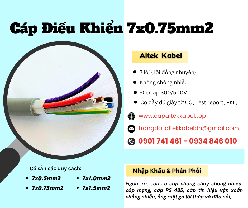 Cáp tín hiệu, điều khiển 7x0.75 Altek Kabel chính hãng tại Hà Nội, Đà Nẵng, HCM