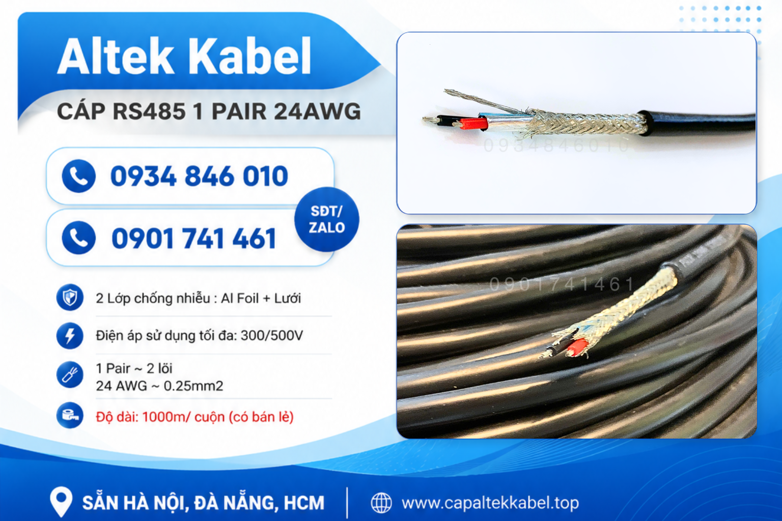 Giá cáp RS485 1 Pair 24AWG Altek Kabel chính hãng