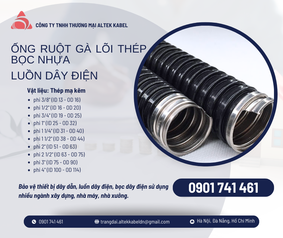 Ống ruột gà lõi thép 1/2 inch ( ID 16 - OD 20) Đà Nẵng, Hà Nội, HCM