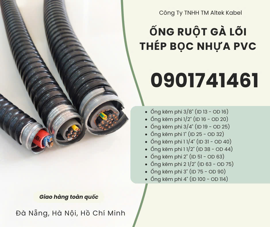 Tổng kho phân phối ống ruột gà lõi thép bọc nhựa, ống kẽm đàn hồi và đầu nối