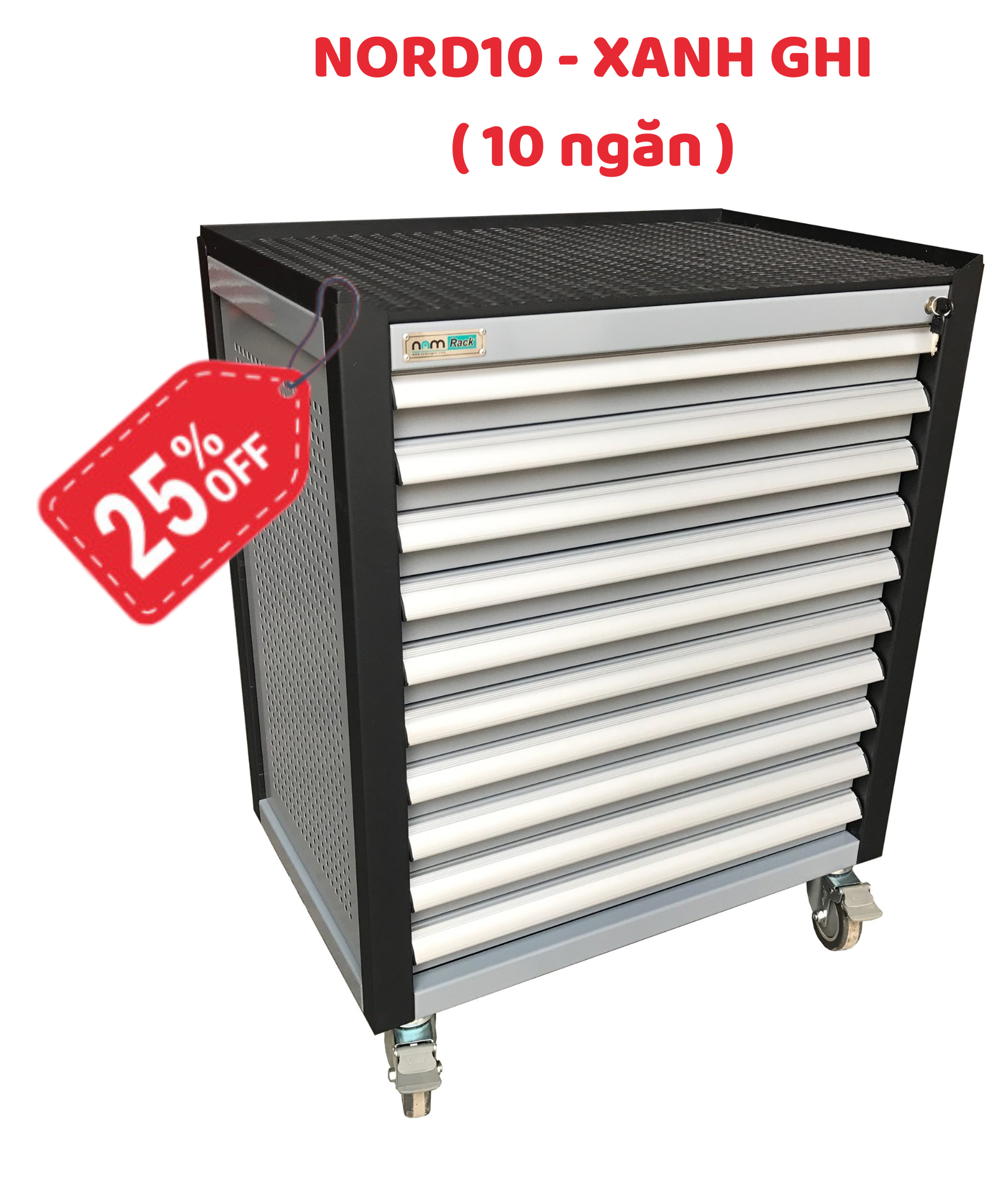 Tủ dụng cụ 10 ngăn có khóa - Màu xanh ghi