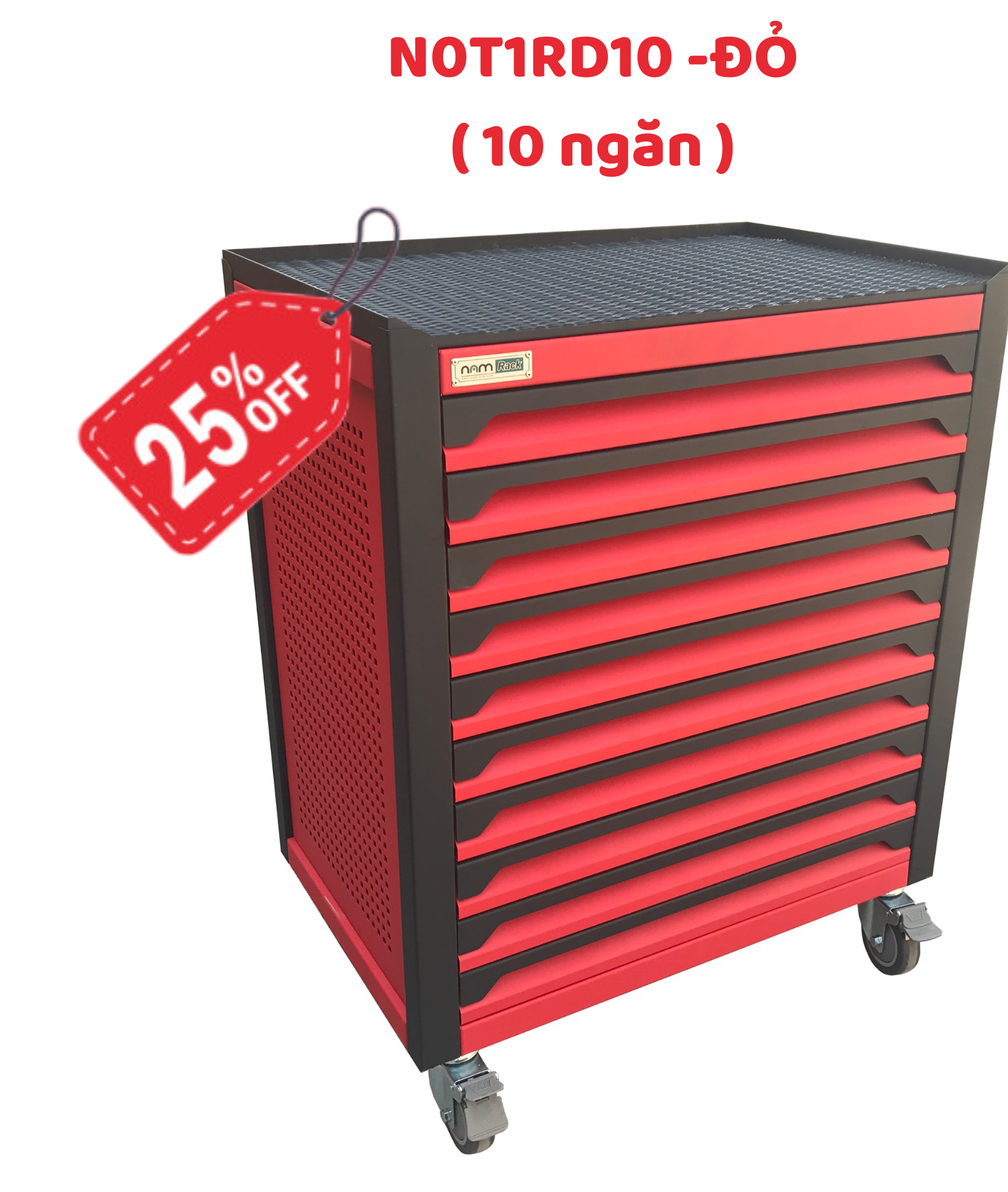 Tủ dụng cụ 10 ngăn - không khóa - Màu đỏ