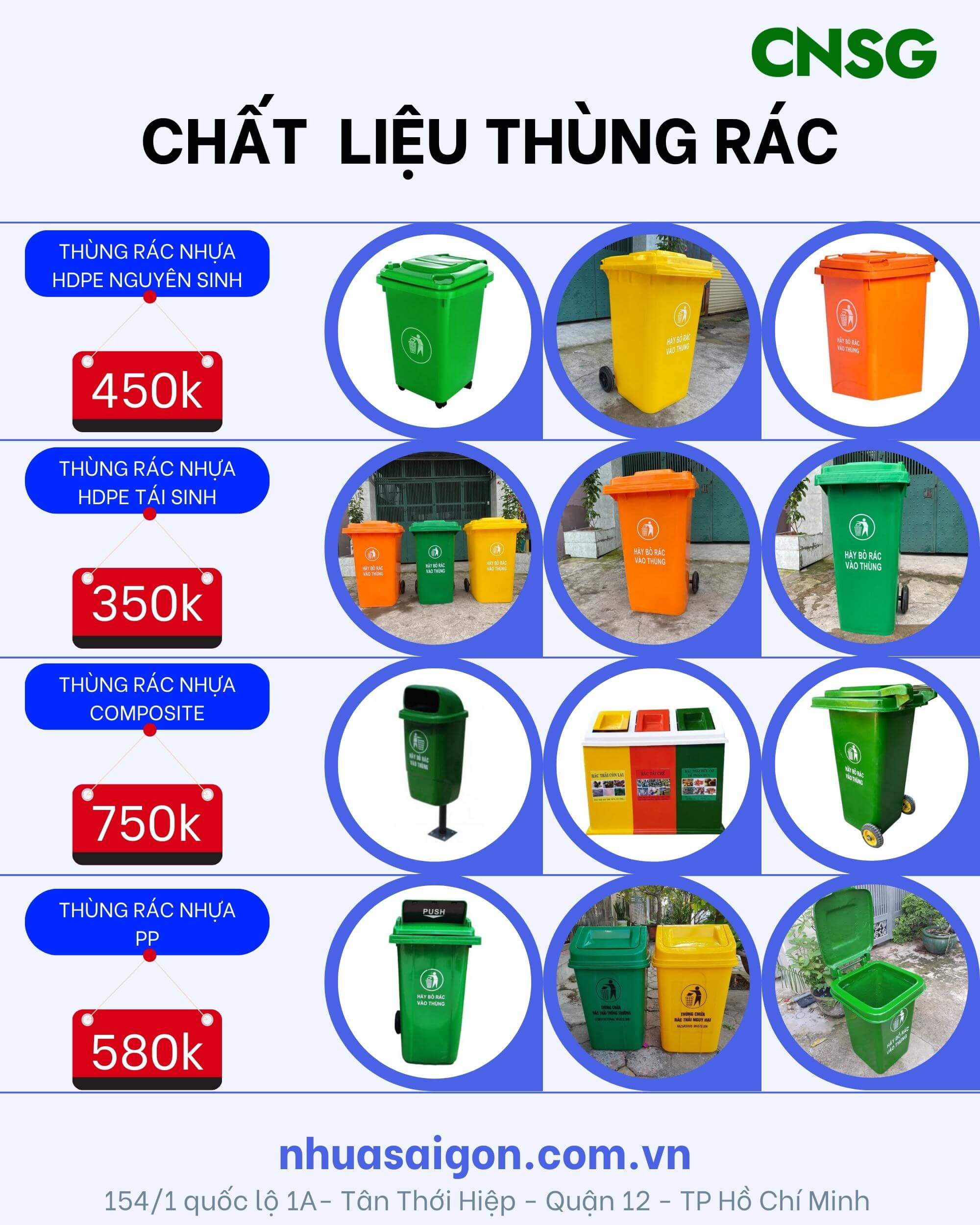 4 chất liệu thùng rác nhựa phổ biến nhất hiện nay