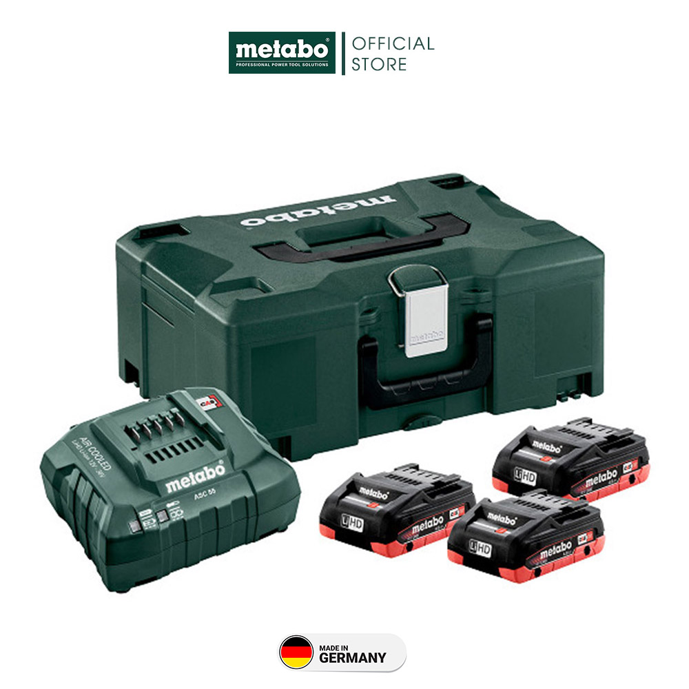 Bộ Pin Lihd & Sạc Metabo Basic Set 3 X 4.0Ah + Asc 55