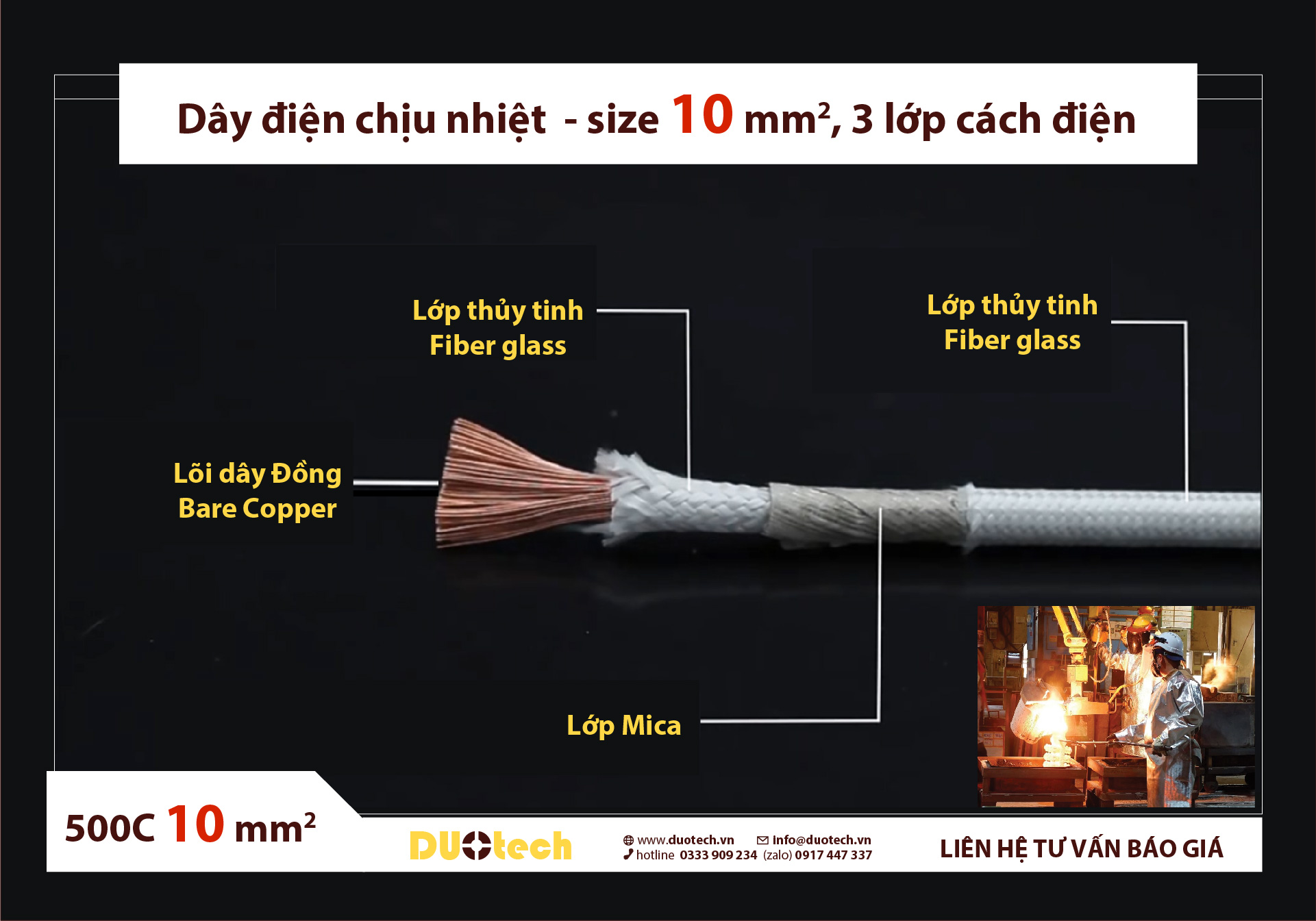 Dây amiang chịu nhiệt độ cao 500 độ C GN500 1 2 4 6 10 16 25 35 50 70 95 mm 2