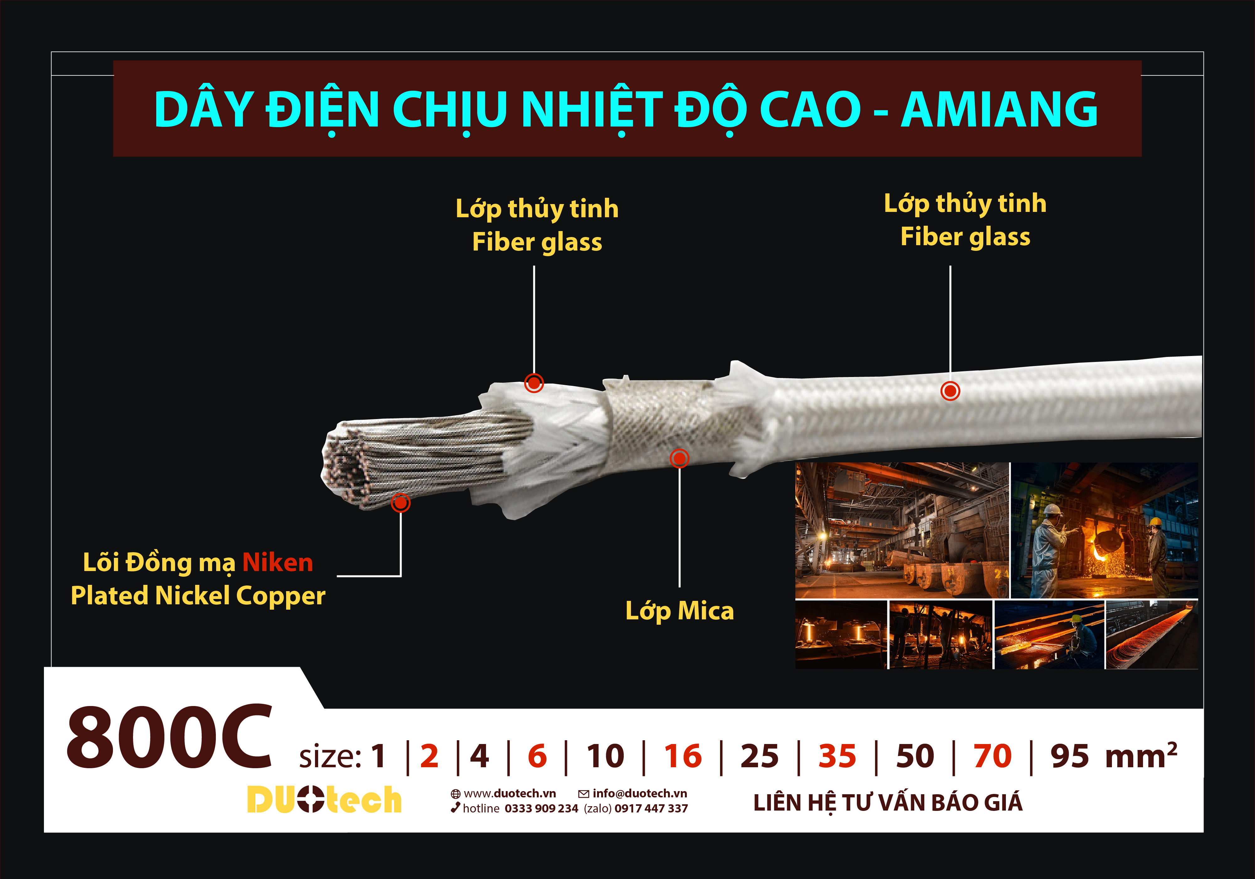 dây điện chịu nhiệt amiang GN500-01 GN500-02 GN500-03 GN500-04 GN500-05 GN500-06