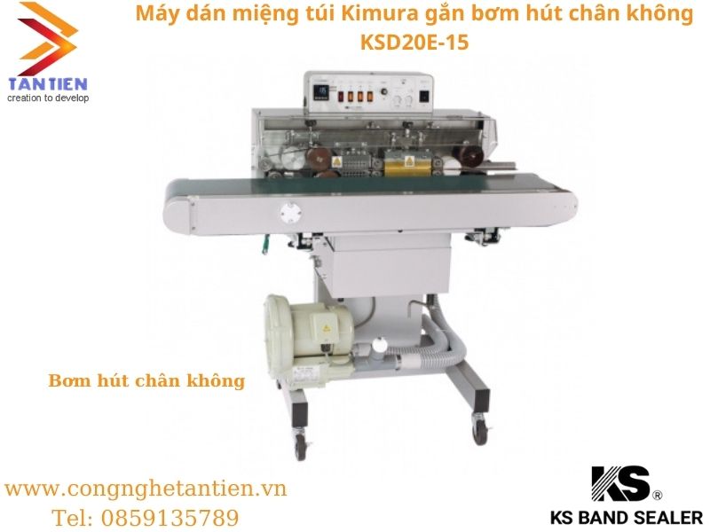 Máy dán miệng túi liên tục Kimura gắn bơm hút chân không