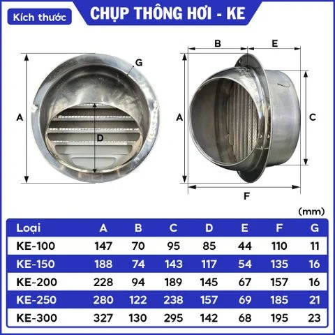 Chụp thông hơi inox Vent Cap ngoài trời (có lưới chắn côn trùng) - KE