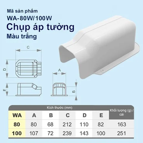 Trunking Nhựa Fineduct Chụp Áp Tường Màu Trắng WA - 80W/100W [Hộp che ống đồng máy lạnh / Air Conditioner Line Set cover]