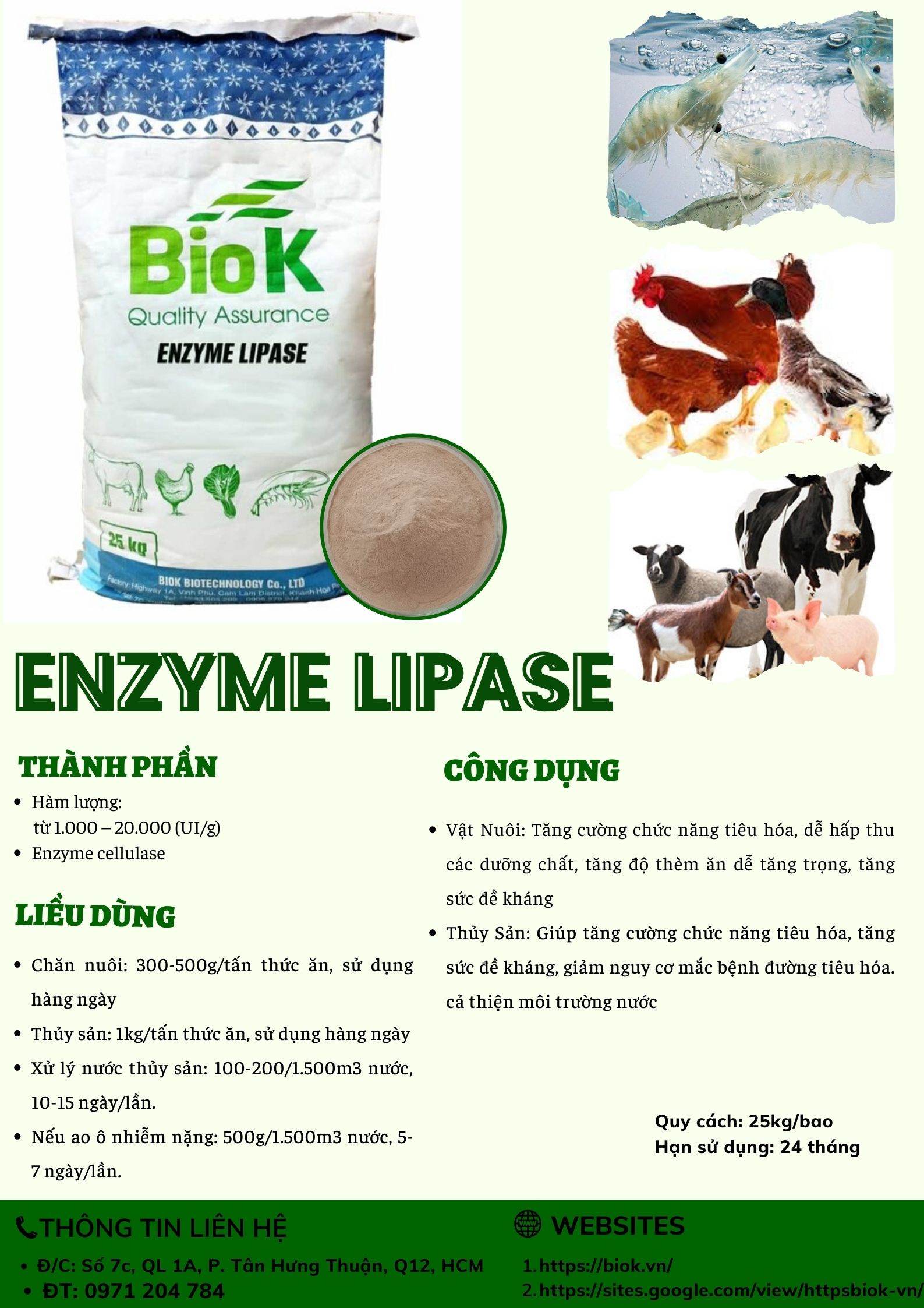 ENZYME LIPASE dùng trong chăn nuôi và thủy sản