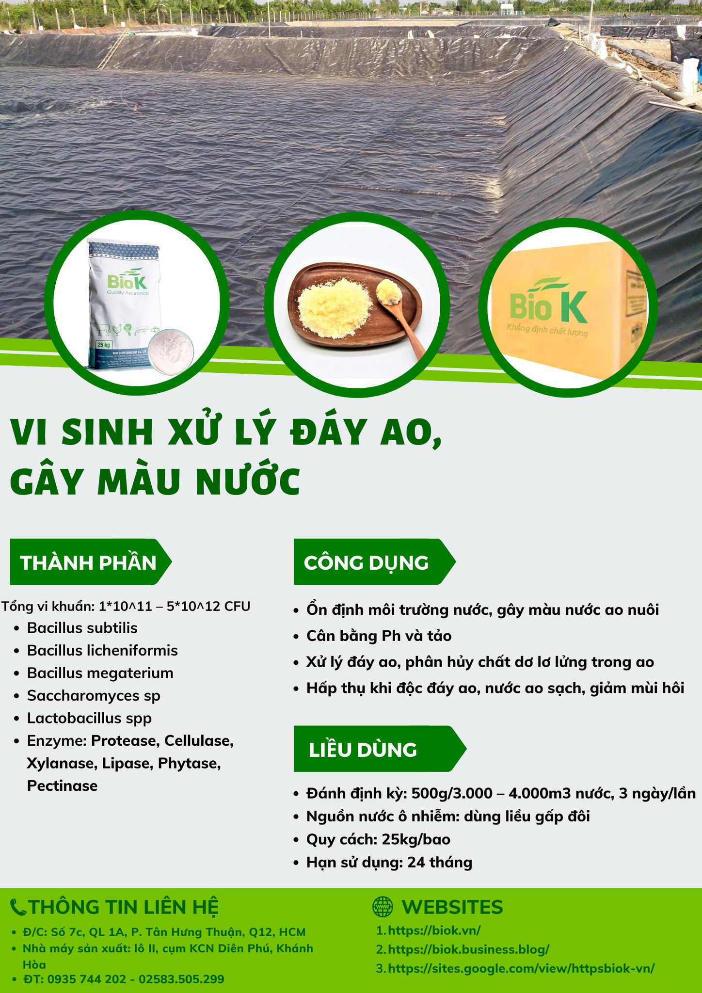 VI SINH XỬ LÝ ĐẤY AO- GÂY MÀU NƯỚC