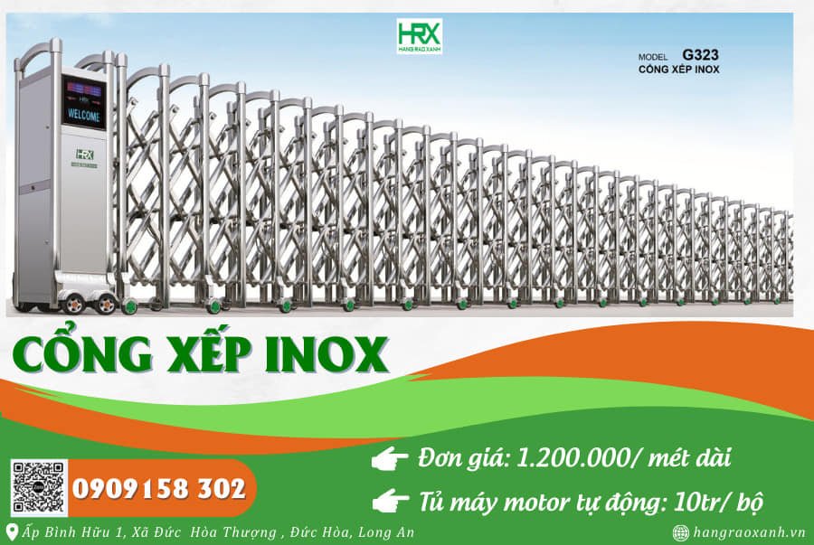 Cửa cổng xếp Inox 201 - Mã SP: G323 dài 1m (Không bao gồm tủ máy motor)