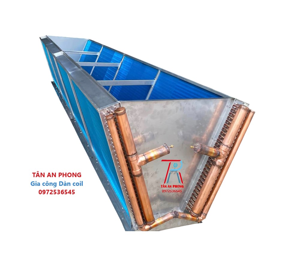 Dàn coil nóng Chiller chữ V - Coil Chiller type V - Dàn trao đổi nhiệt Chiller chữ V - Coil chiller làm mát bằng gió - Coil nóng Chiller