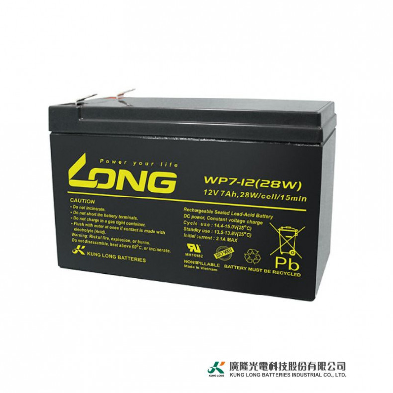 Ắc Quy Kín Khí (VRLA AGM) LONG 12V-28W-1.6VPC-15Min, WP7-12(28W), F2 - 12V 7AH