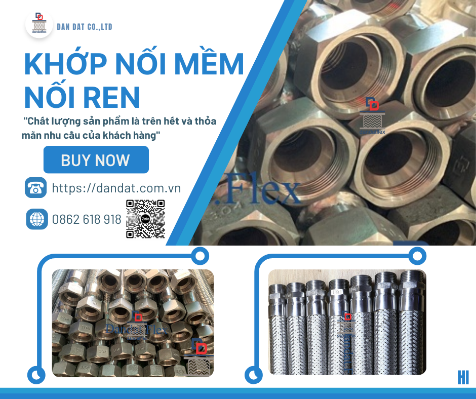 Khớp Nối Mềm Inox Nối Ren, Khớp nối mềm nối bích chịu nhiệt, Khớp nối mềm inox 304 – inox 316 nối ren