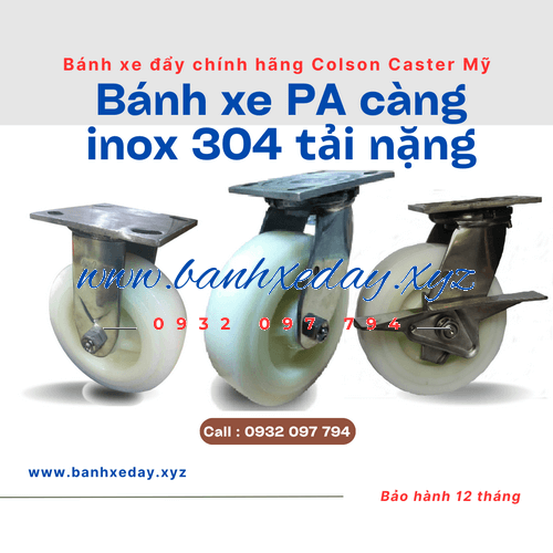 Bánh xe đẩy thủy sản kho lạnh Colson Mỹ càng inox 304