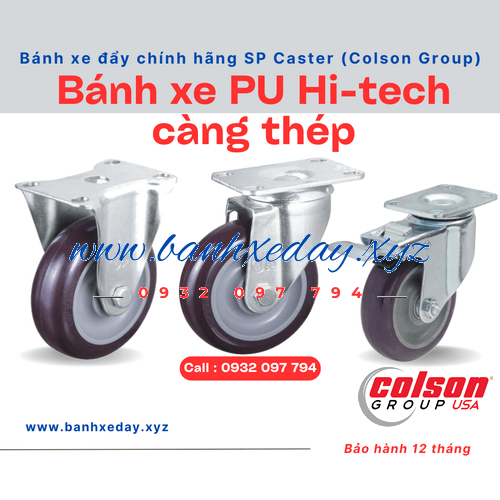 Bánh xe PU chịu lực SP Caster giá rẻ phi 75x32, 100x32, 125x32mm