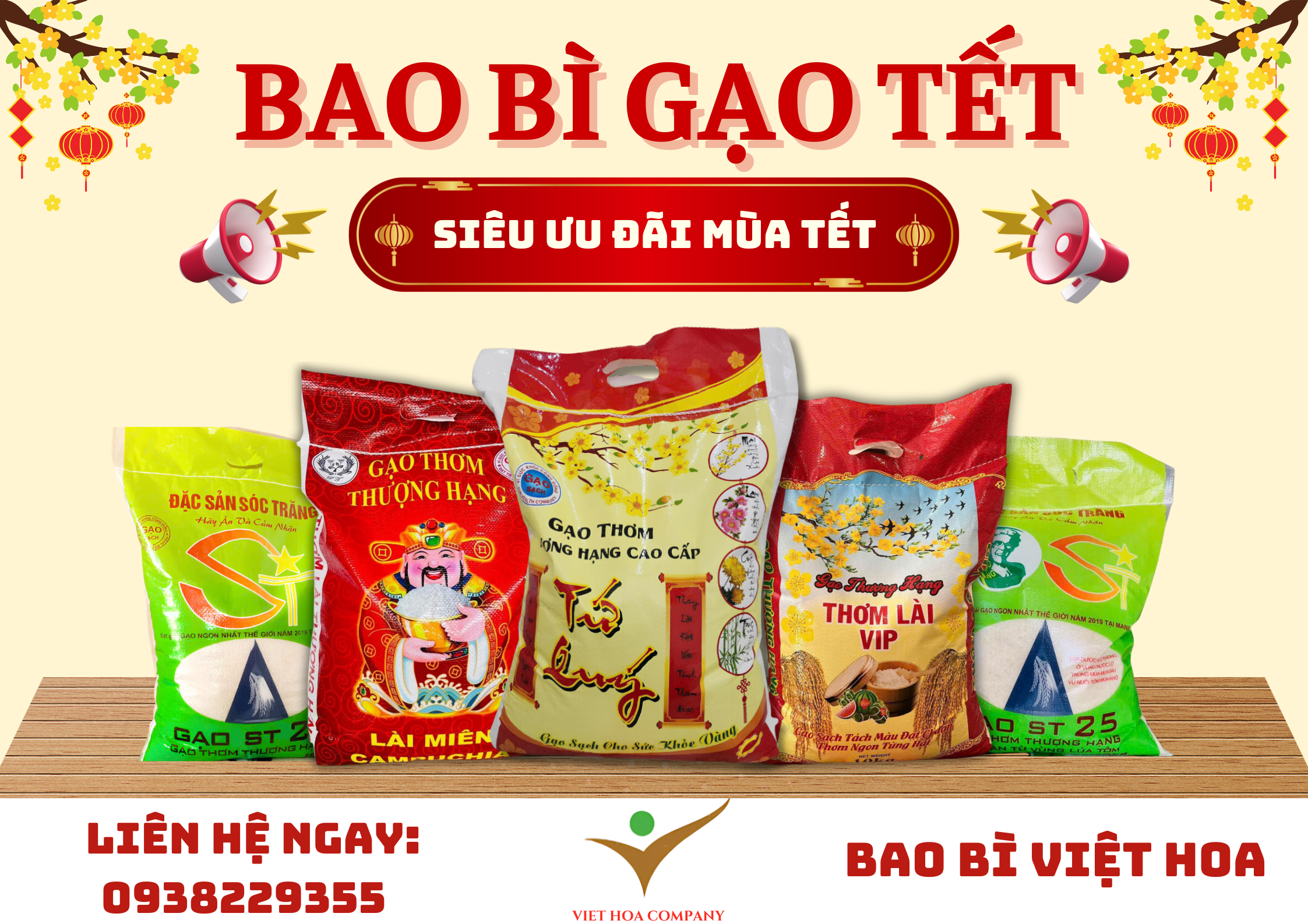 Mẫu bao bì gạo 5kg,10kg đẹp - Bao gạo Tết 2025