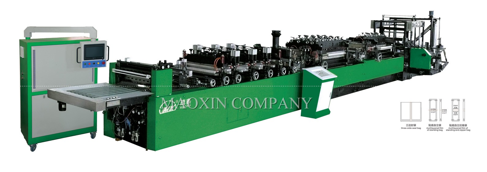 Máy căt túi 3 biên, zipper, đứng, 4 biên