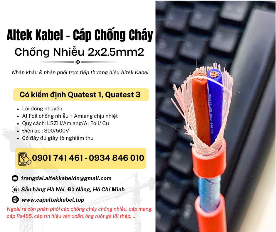 Cáp chống cháy chống nhiễu 2x2.5 Altek Kabel có kiểm định chuẩn IEC 60331, BS6387