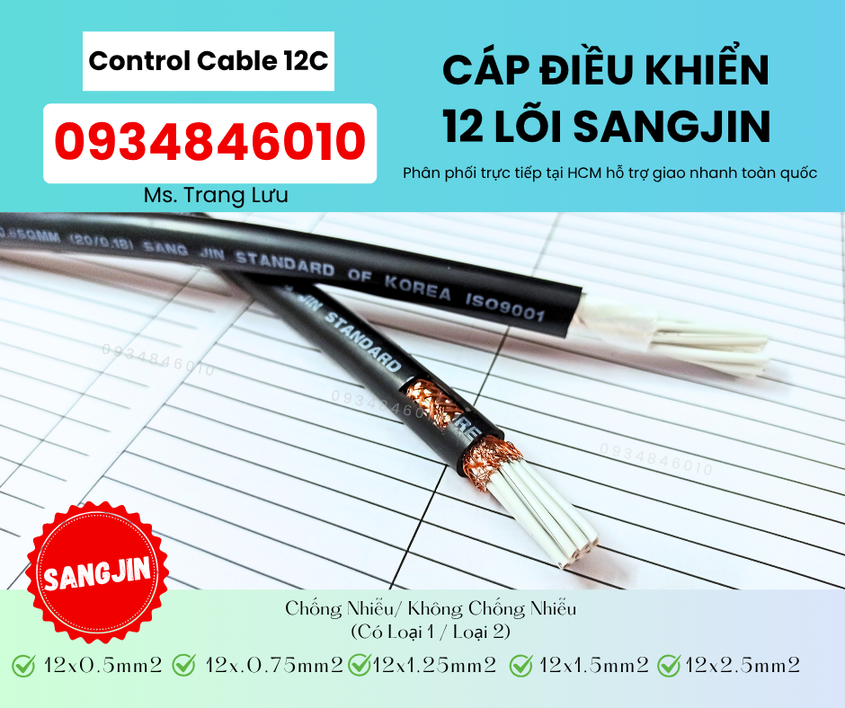 Cáp điều khiển Sangjin 12x0.5/12x0.75/12x1.25/12x1.5/12x2.5