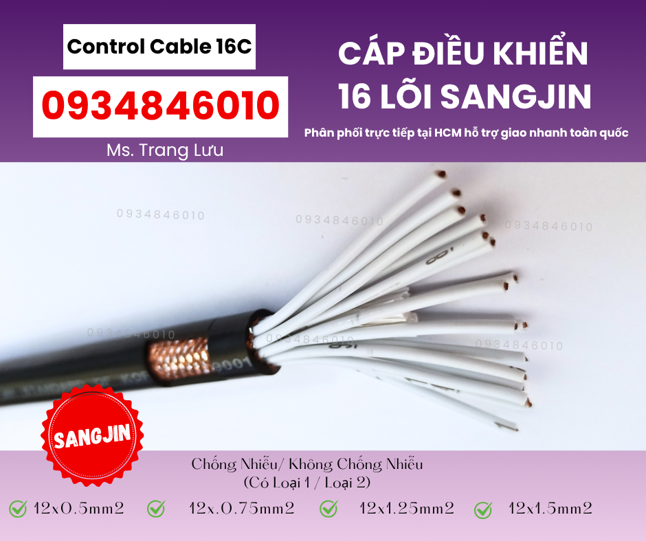 Cáp điều khiển Sangjin 16x0.5/16x0.75/16x1.25/16x1.5