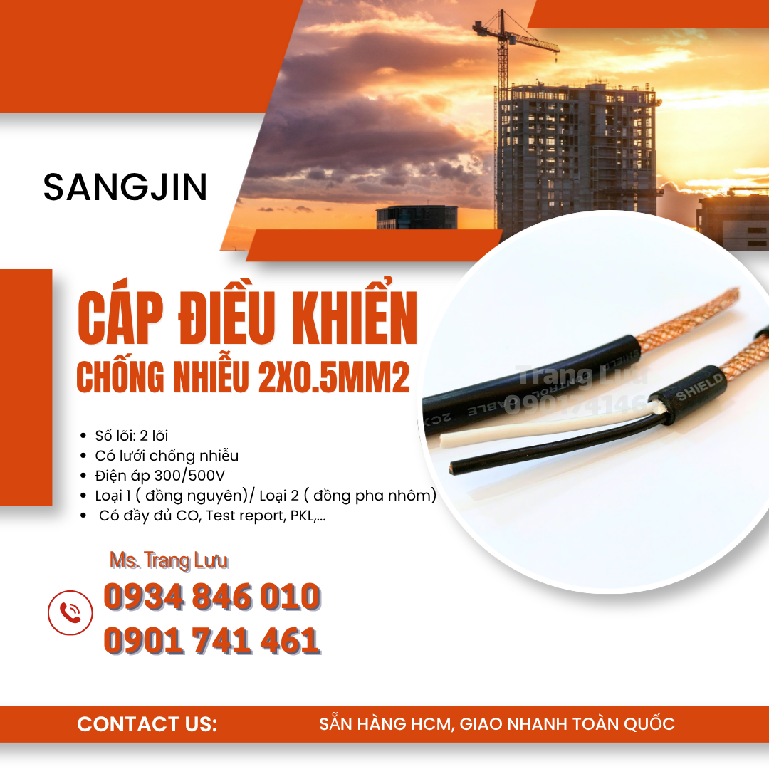 Cáp điều khiển Sangjin 2x0.5 chính hãng sẵn Hồ Chí Minh giá tốt