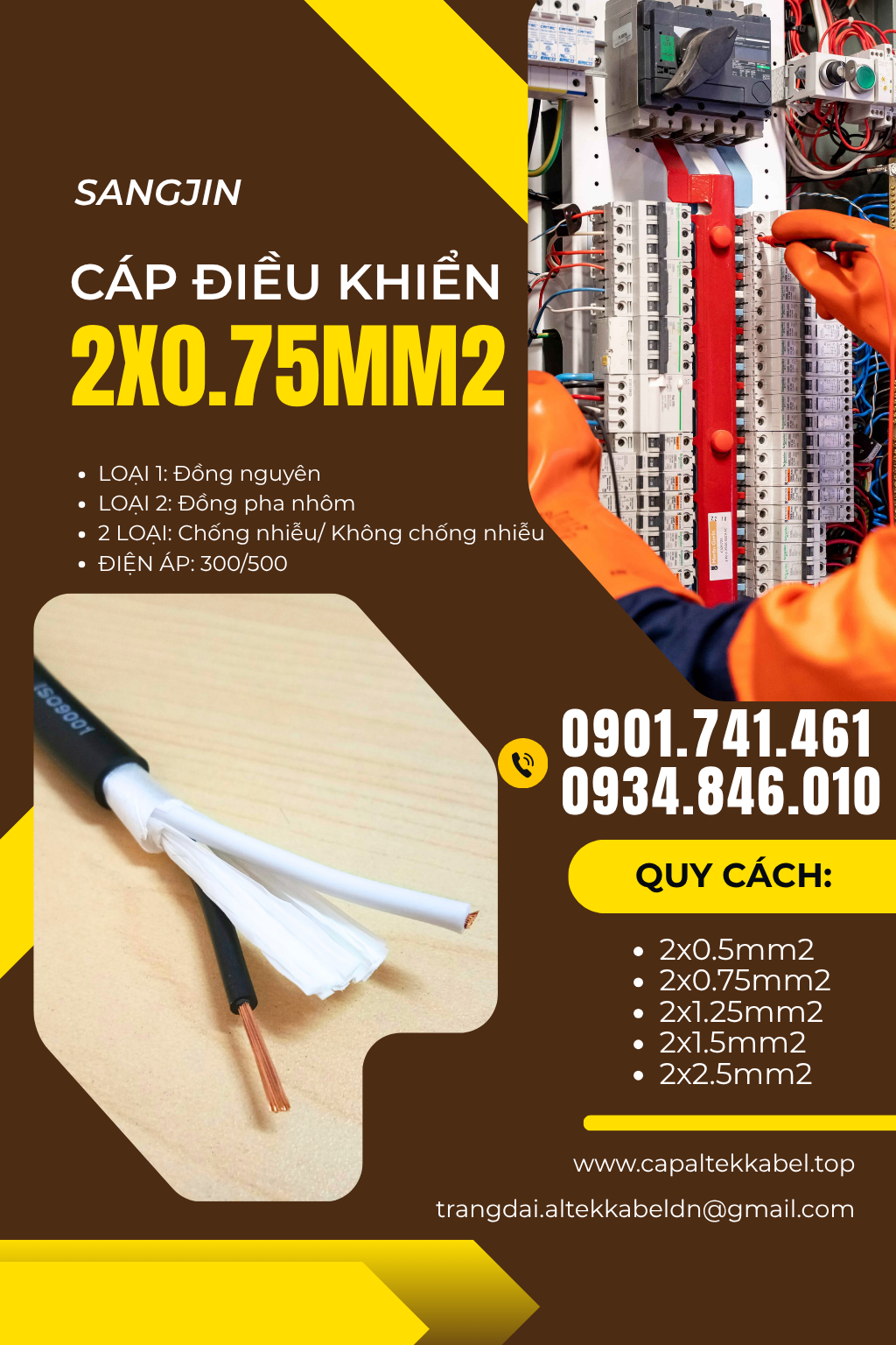 Cáp điều khiển Sangjin 2x0.75 HCM, Hà Nội, Đà Nẵng