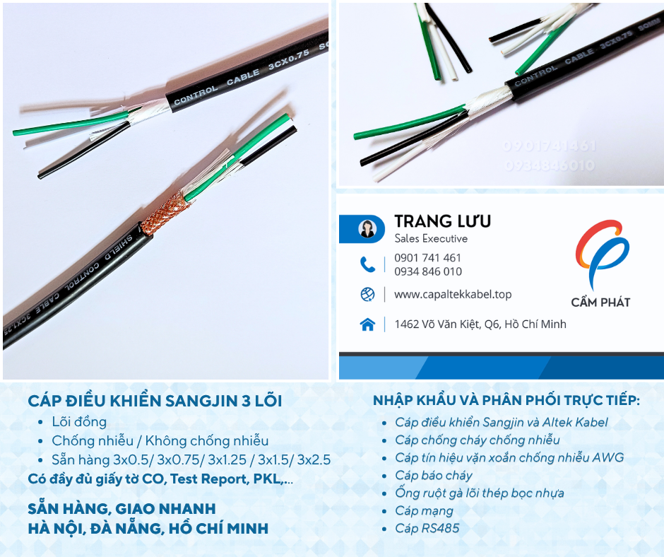 Cáp điều khiển Sangjin 3x0.5/3x0.75/3x1.25/3x1.5/3x2.5 Sài Gòn