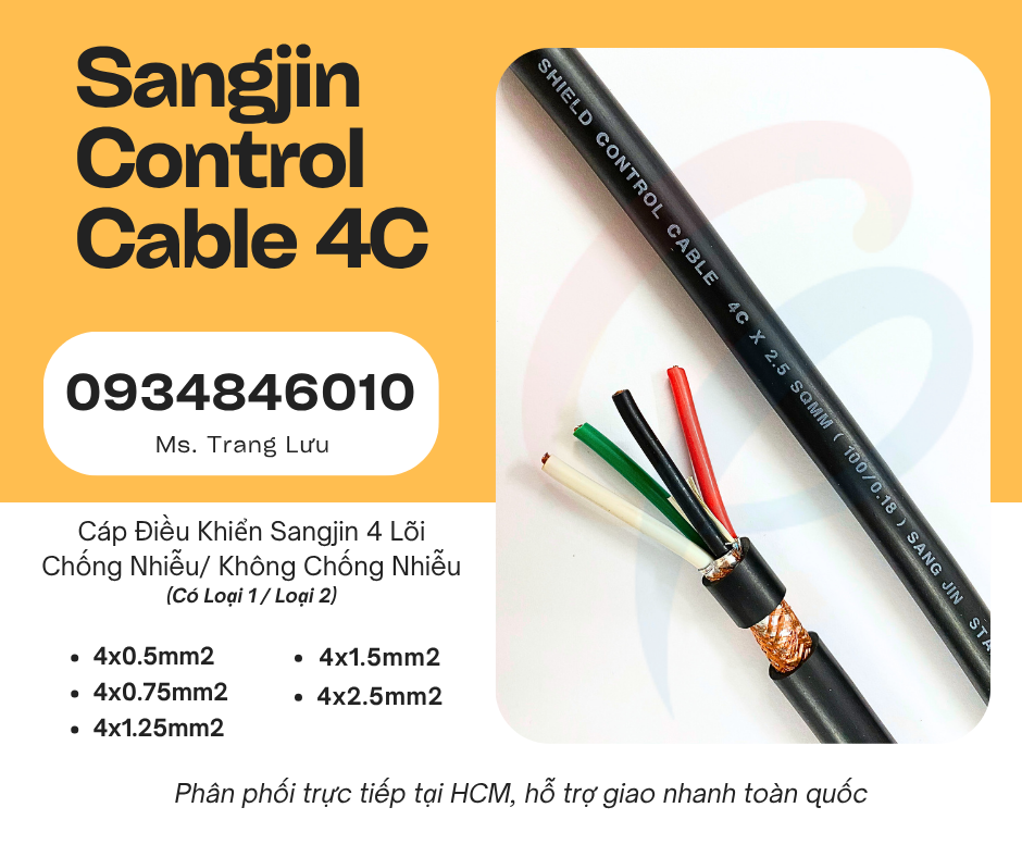 Cáp điều khiển Sangjin 4x0.5/ 4x0.75/4x1.25/4x1.5/4x2.5