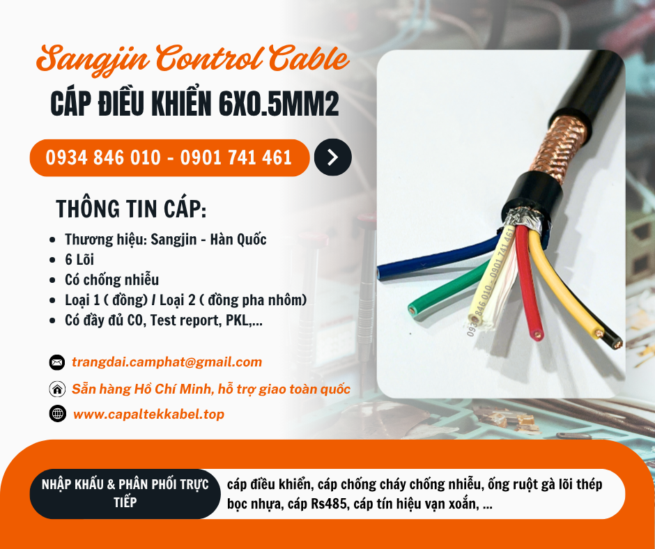 Cáp điều khiển Sangjin 6x0.5/6x0.75/6x1.25/6x1.5/6x2.5 tại Sài Gòn