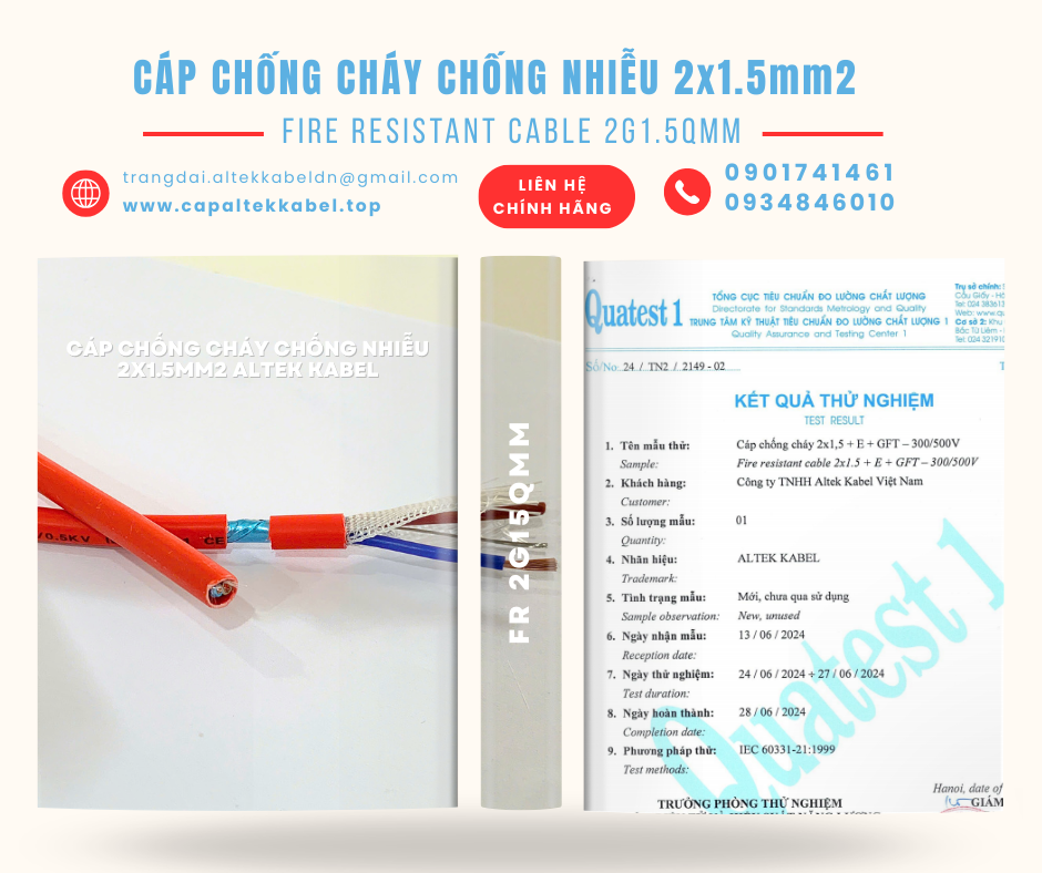Cáp FR 2x1.5 chống cháy chống nhiễu Altek Kabel Đà Nẵng, Hà Nội