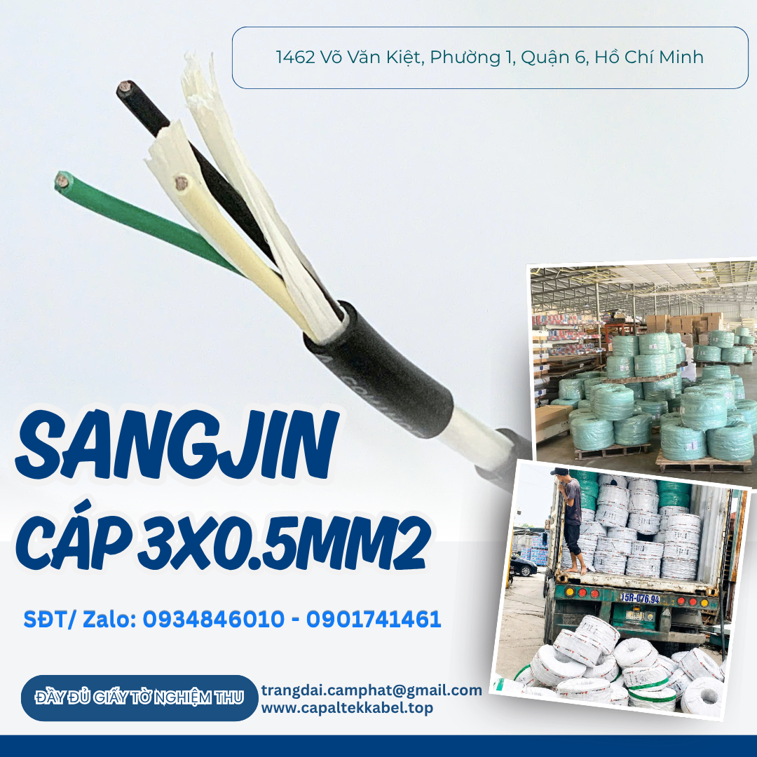 Cáp Sangjin 3x0.5mm2 giá tốt tại HCM, Bình Dương, Đồng Nai