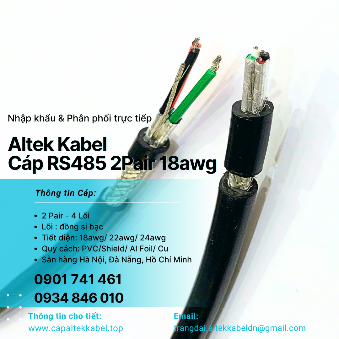 Cáp tín hiệu RS485 18AWG 2 Pair vặn xoắn chống nhiễu Altek kabel chính hãng