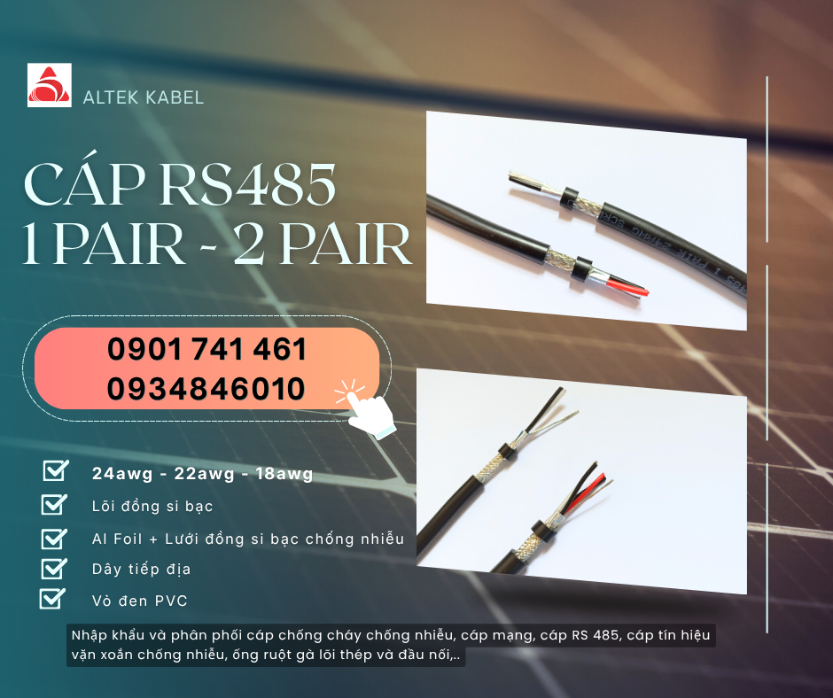 Cáp tín hiệu RS485 18awg, 22awg, 24awg loại 1 Pair/ 2 Pair Altek Kabel