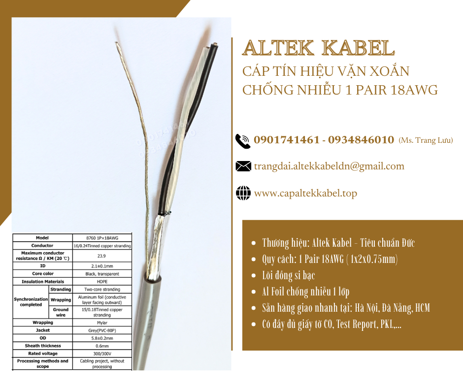 Cáp tín hiệu vặn xoắn chống nhiễu 18AWG 1 pair, 2 pair, 3 pair, 4 pair