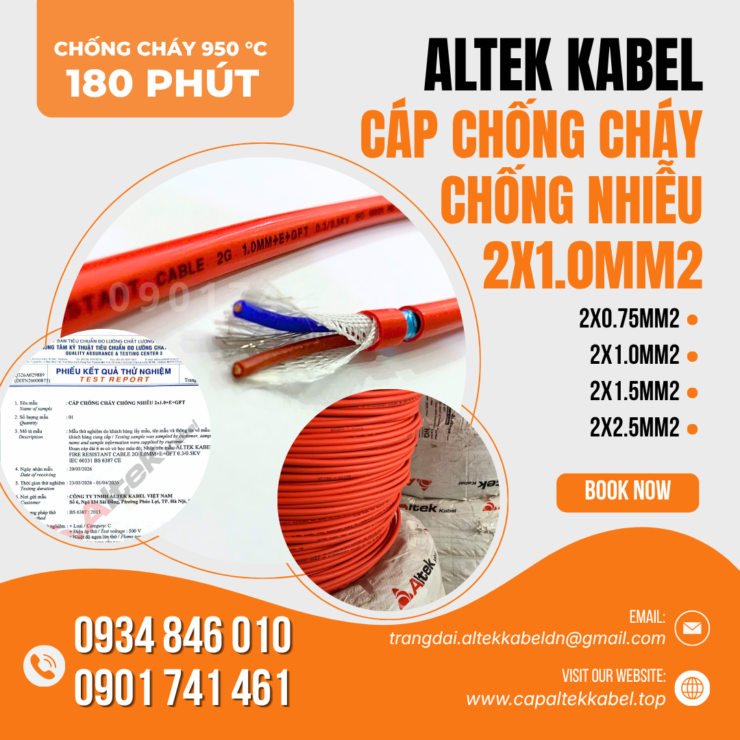 Dây tín hiệu chống cháy chống nhiễu 2x1.0 Altek kabel sẵn Đà Nẵng, Huế, Bình Định
