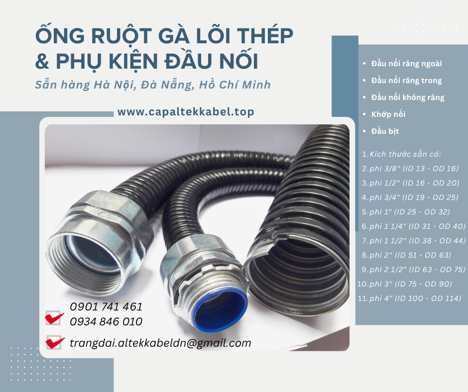 Ống ruột gà lõi thép phi ½, phi ¾, phi 1 sẵn Hà Nội, Đà Nẵng, Sài Gòn