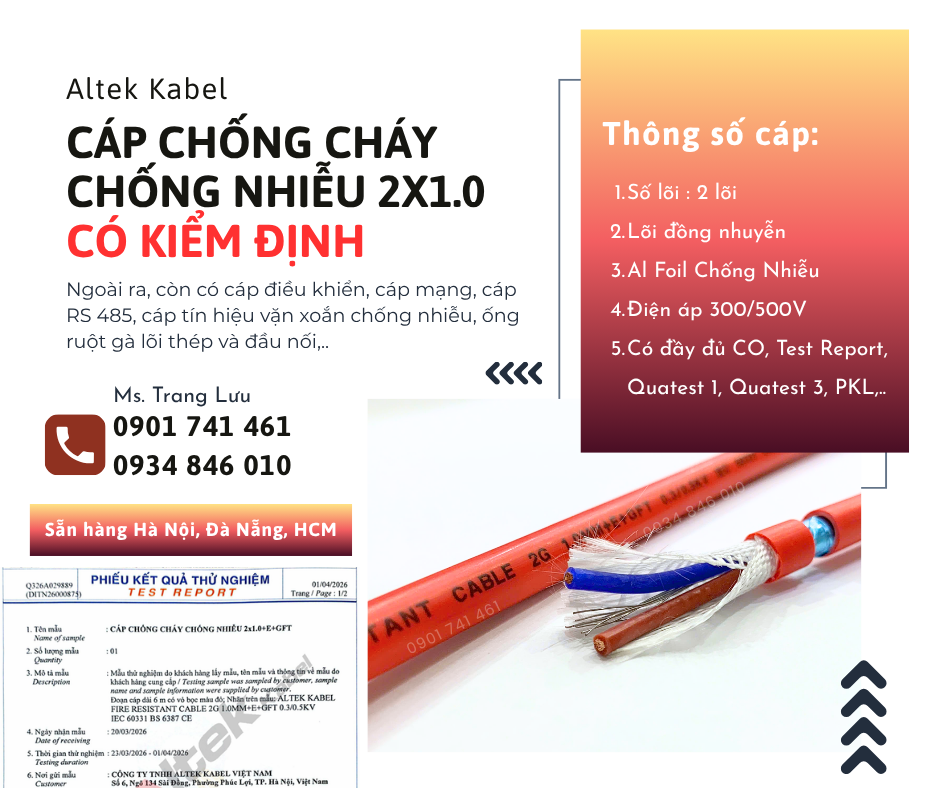 Tổng kho phân phối cáp chống cháy chống nhiễu 2x1.0 Altek Kabel chính hãng