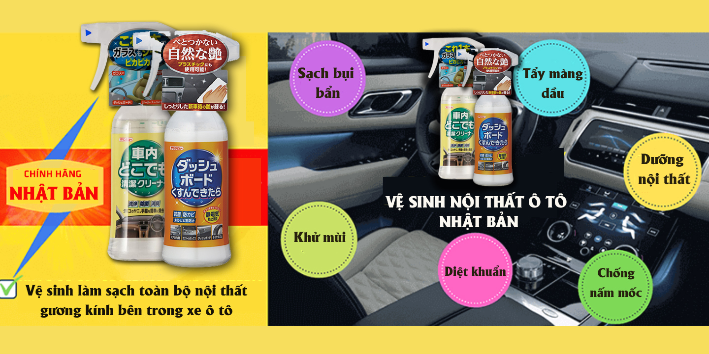 Vệ sinh nội thất ô tô màu vàng/cam của Nhật Bản