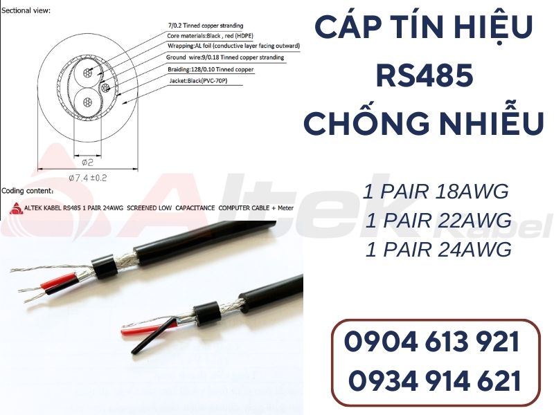 Cáp tín hiệu RS485 vặn xoắn chống nhiễu 18AWG Altek Kabel - HCM , Đà Nẵng, Hà Nội