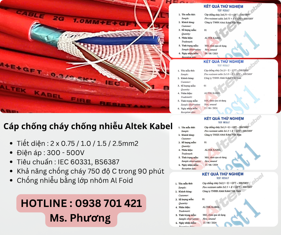 Cáp chống cháy chống nhiễu 2 lõi Altek Kabel Đà Nẵng, Hà Nội, Hồ Chí Minh