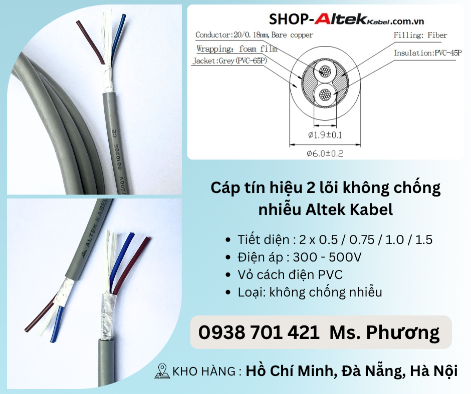 Cáp tín hiệu 2 lõi không chống nhiễu Altek Kabel tại Đà Nẵng, Hà Nội, Hồ Chí Minh