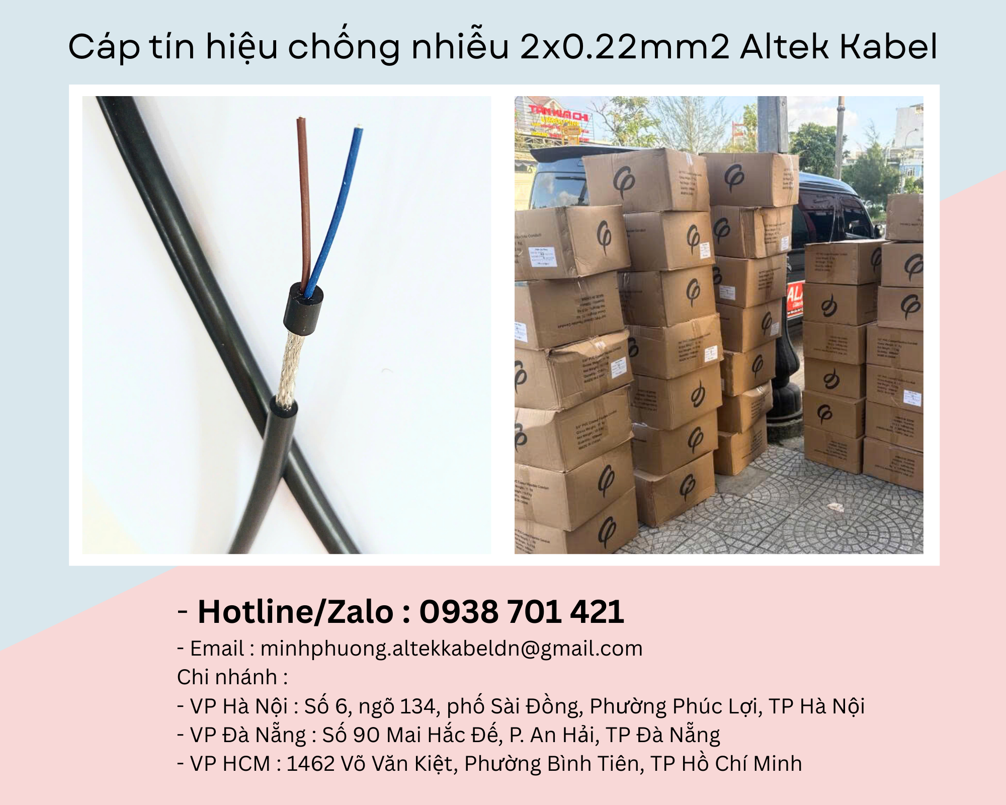 Cáp tín hiệu chống nhiễu 2x0.22mm2 Altek Kabel Đà Nẵng, Nghệ An, Hà Tĩnh