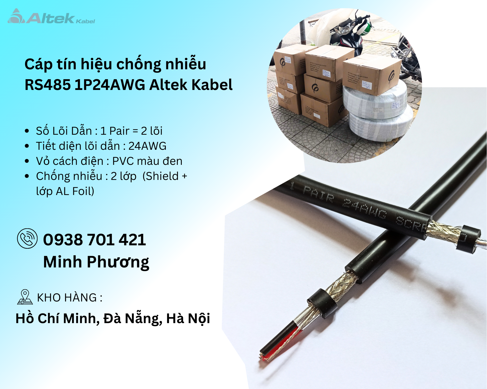 Cáp tín hiệu chống nhiễu RS485 1p24awg Altek Kabel Đà Nẵng, Quảng Bình, Hồ Chí Minh
